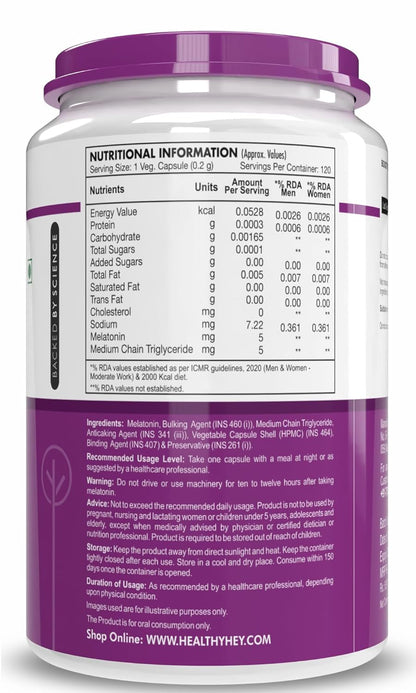 Nutritional information label on a supplement container with purple accents.