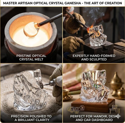 Crystal Ganesha Idol for Home Decor | Ganesh Murti for Home Temple, Car Dashboard & Office Desk | Ganpati Figurine Spiritual Showpiece Sculpture for Gifting | 8x8x5 Cm (Rakhi Combo)