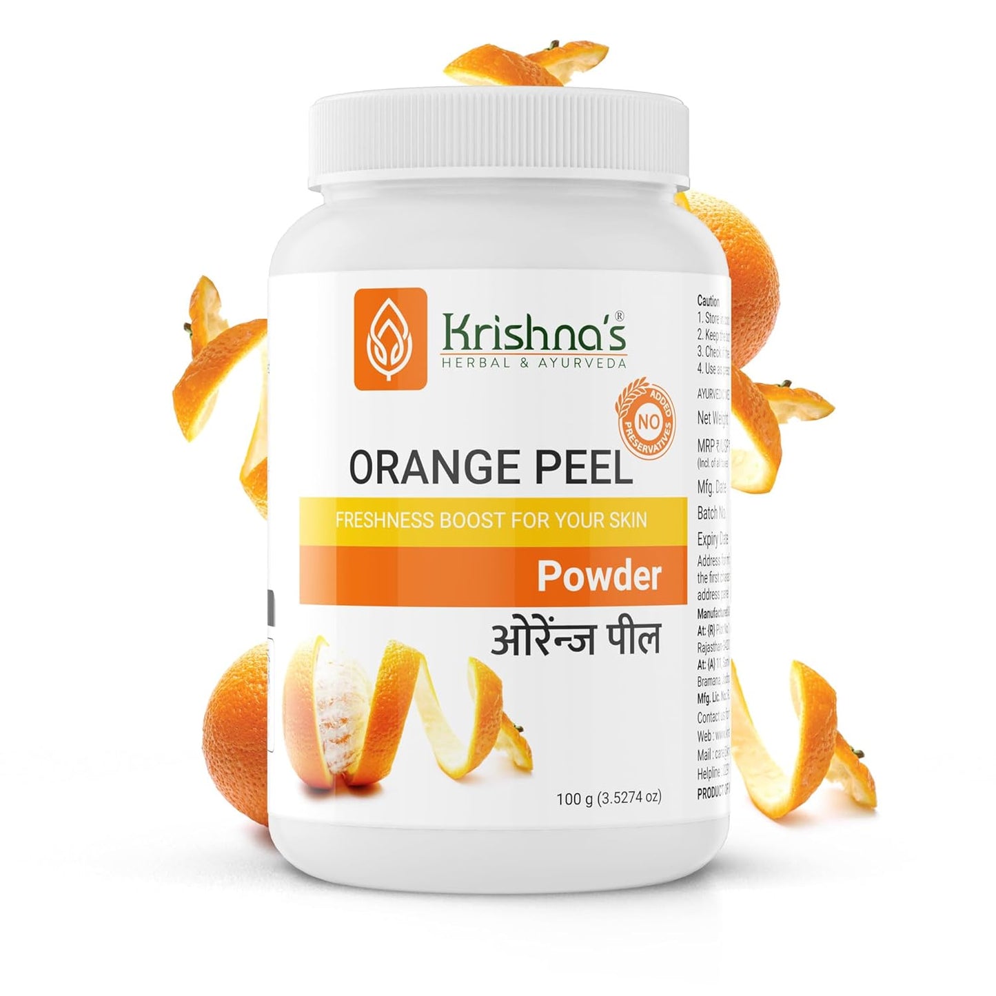 Krishna's Orange Peel Powder - 100 g | Preservative Free | Pure Natural & Organic For face Pack |Vitamin C, Natural Skin Cleanse