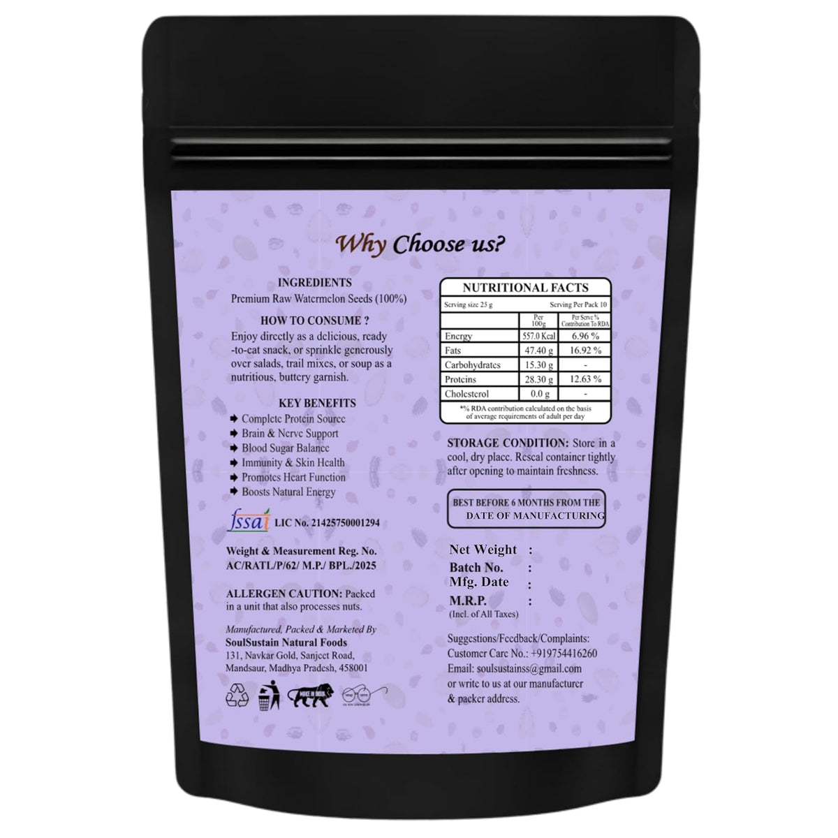 Watermelon Seeds Raw Superfood (80 GM) – Plant Protein Boost, Rich in Fiber & Healthy Fats, Heart & Bone Support, Snack or Recipe Toppers, Smoothies, Salads, Baking, Nutritious Seeds for Daily Use