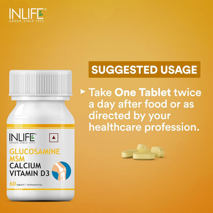 INLIFE Glucosamine Tablets for Joint | With MSM Calcium & Vitamin D3 | Cartilage, Bone Health Supplement - 60 Tablets (Pack of 1, 60)