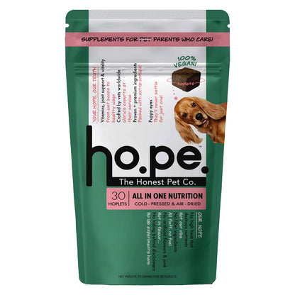 Hope All in One 14-in-1 Supplement Chews for Dog 30 Vegan hoplets |Multivitamins, Joint Support, Probiotics, Biotin, Omega 3 & 6| Pet Chews for Absolute Wellness | ColdPressed, Hypoallergenic