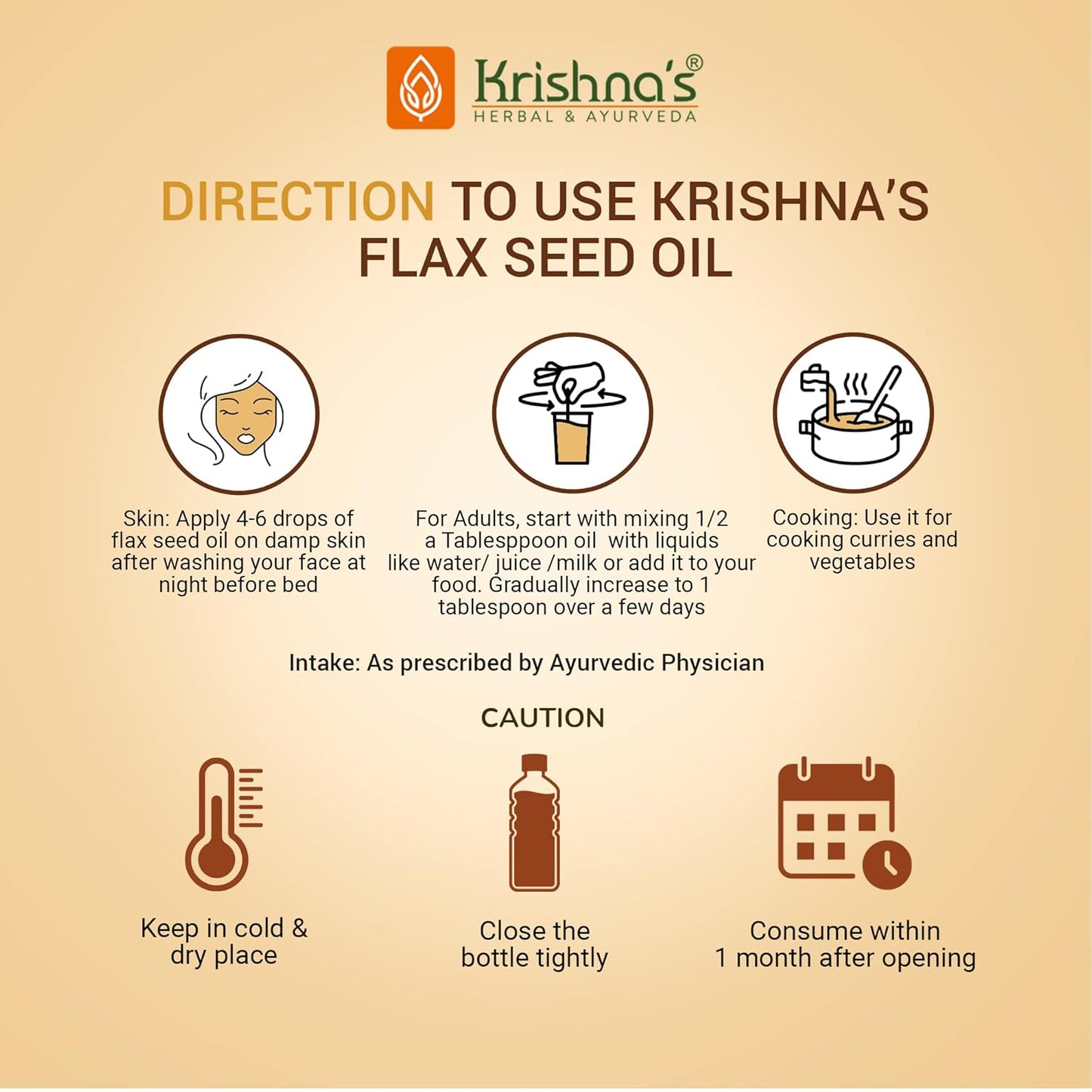 Krishna's Flaxseed Oil (50 ml) | Virgin Cold Pressed Flex seed oil | Rich in Omega 3-6-9 | Made in Kachi Ghani | No Added Preservatives