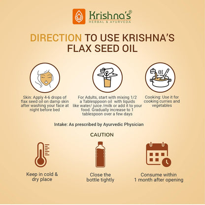 Krishna's Flaxseed Oil (50 ml) | Virgin Cold Pressed Flex seed oil | Rich in Omega 3-6-9 | Made in Kachi Ghani | No Added Preservatives