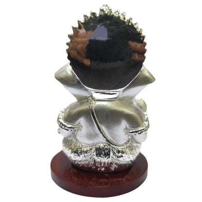 Handcrafted Poly Resin Ganesha Statue with Base - Perfect for Car Dashboard, Office Desk, Shelves, and Home Decor - Ideal Housewarming Gift! (MUKUTSILVEREMERYMDF)