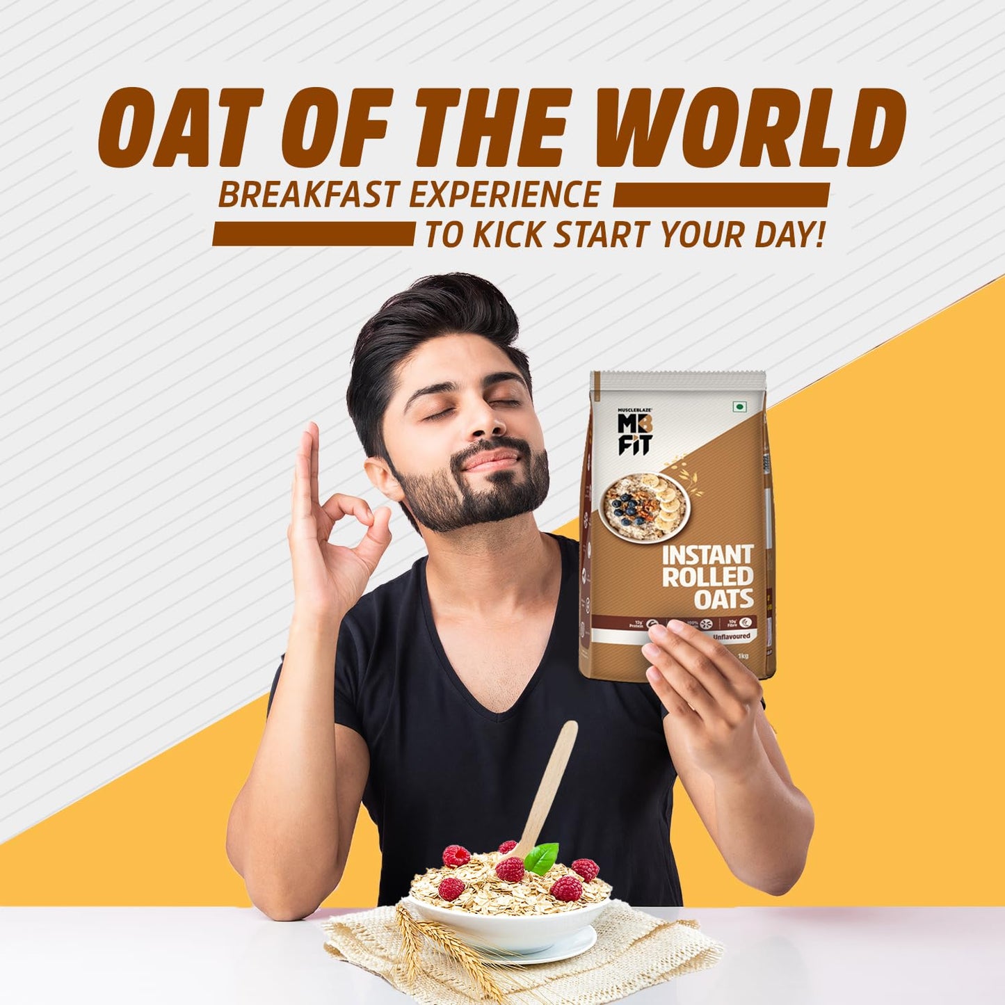 MuscleBlaze Fit Instant Oats (Unflavoured, 1kg) | 12g Protein | 100% Rolled Oats, Breakfast Cereals for Weight Management