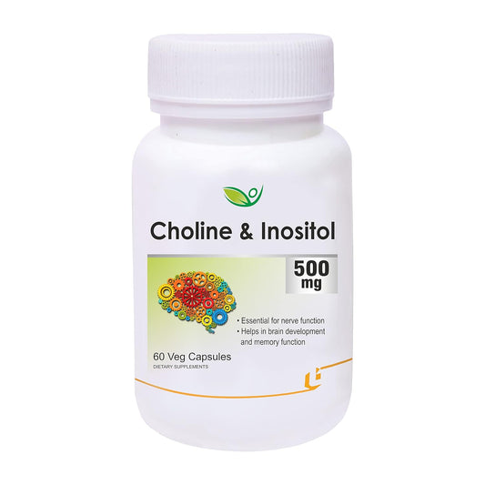 Biotrex Nutraceuticals Choline And Inositol 500mg | Brain & Nerve Function | Better Motor Signal | Liver & Heart Health | Lab Tested | 60 Veg Capsules