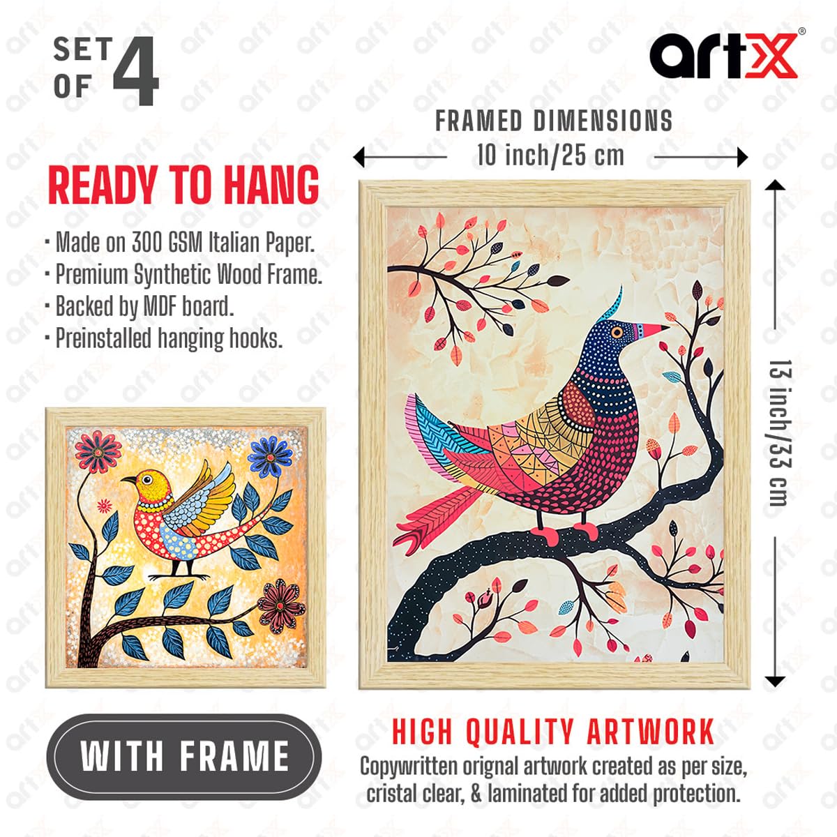 Madhubani Birds Paintings, Set of 4
