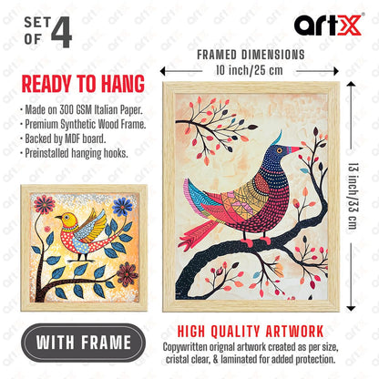 Madhubani Birds Paintings, Set of 4