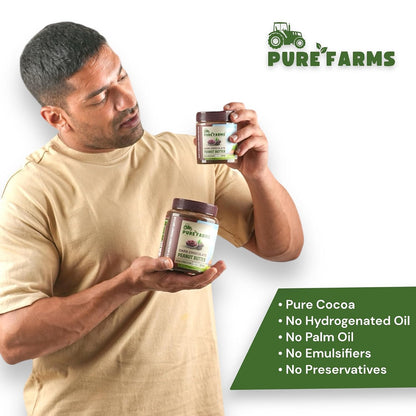 PURE FARMS Dark Chocolate Peanut Butter | Crunchy Chocolate Peanut Butter Spread | 22g Protein, Pure Cocoa | 80% Roasted Peanuts, No Hydrogenated Oil