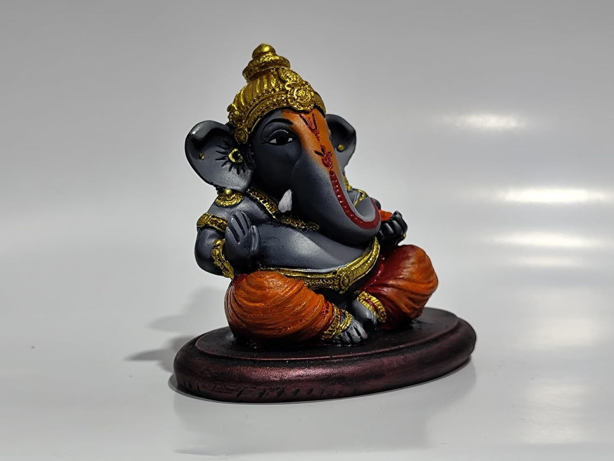 Lord Ganesha Idol Murti | 4 Inch Matt Finish Grey Resin | Decorative Ganpati Statue for Home, Office, Car Dashboard & Gifting