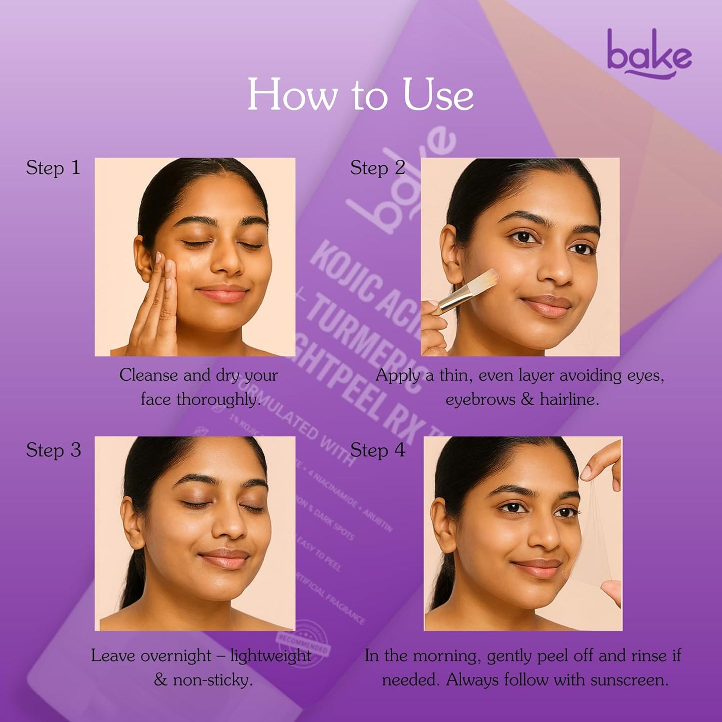 BAKE 1% Kojic Acid Night Peel Off Mask with Niacinamide & Turmeric | Reduces Pigmentation, Dark Spots & Tan | Overnight Peel Technology | Skin Brightening, Instant Glow - 100g