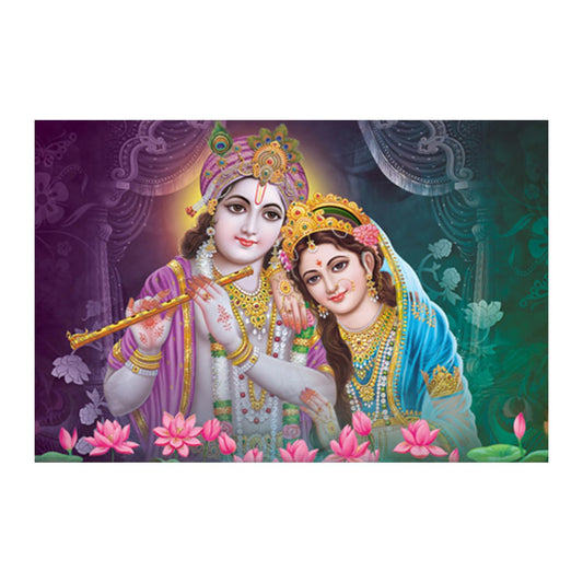 Radha Krishna Paintings for Living room, Radha Krishna Poster Big Size with Sparkle Coated Lamination - 171 (Self Adhesive) 18x24 Inch