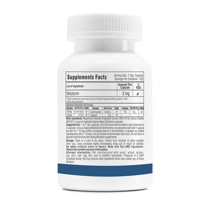 Trexgenics Melatonin 3 mg USP grade Night Time Sleep, Circadian rhythm, jet lag, cortisol balance Support(120 Veg.Capsules) (Melatonin 3 mg (120))