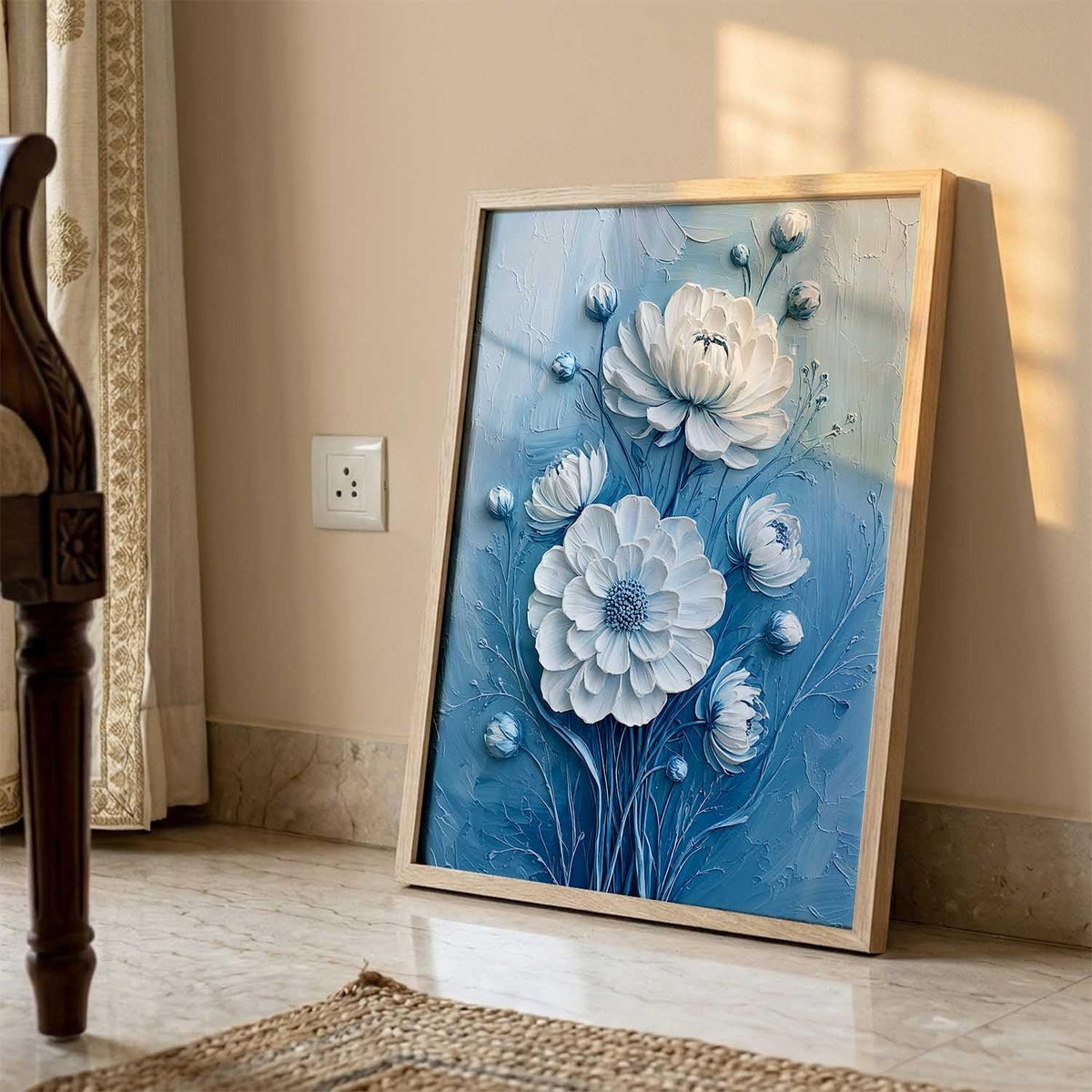 Aesthetic Flower Art Painting with Frame | Floral Wall Painting With Frame | Textured Digital Reprint For Home Decor Living Room Bedroom Wall Decor Set of 1 Size (13X17 INCH)