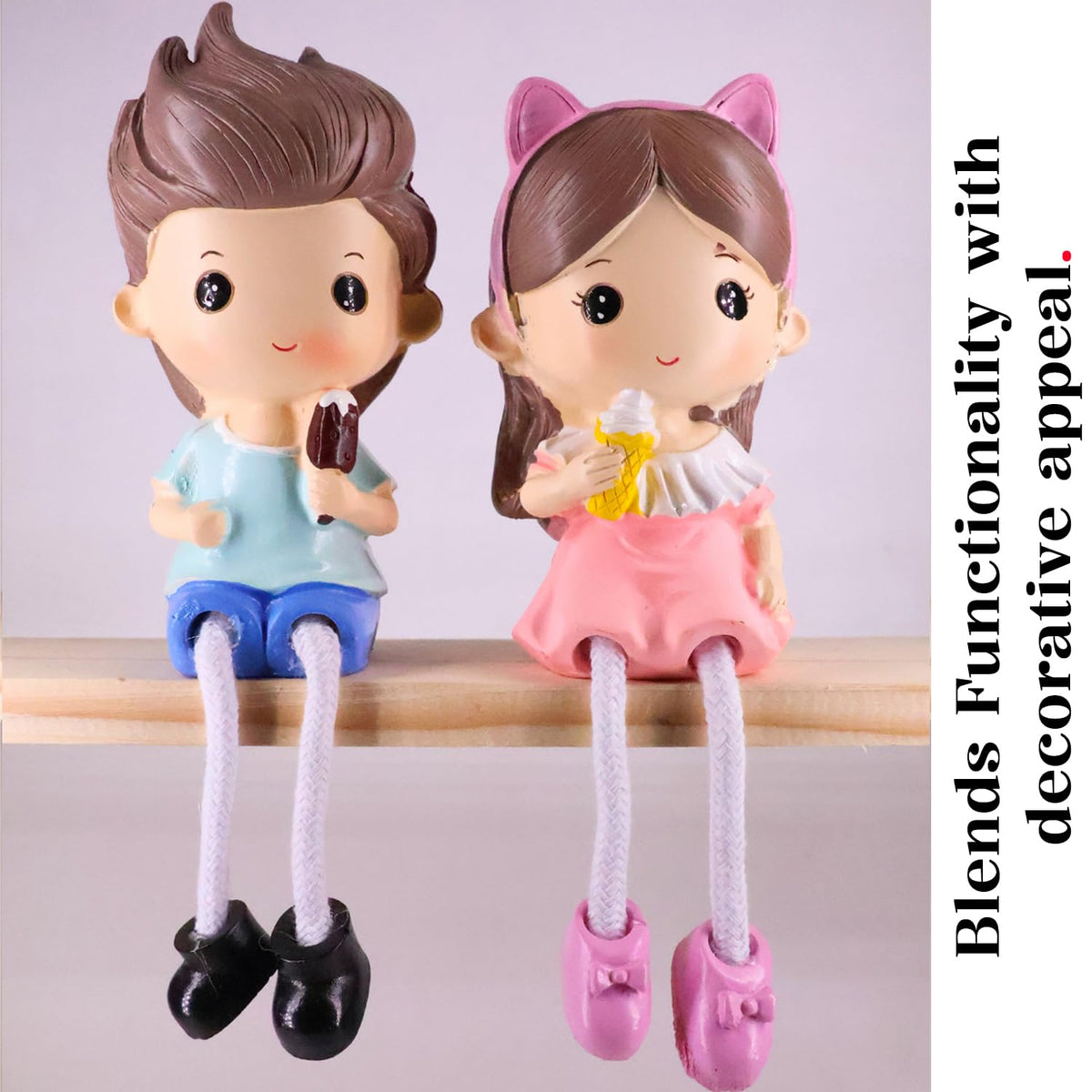Love Couple Gift Set | Surprise for him/her or Someone Special | Cute Miniature Figurines Holding Objects Hanging Legs Decorative Showpiece