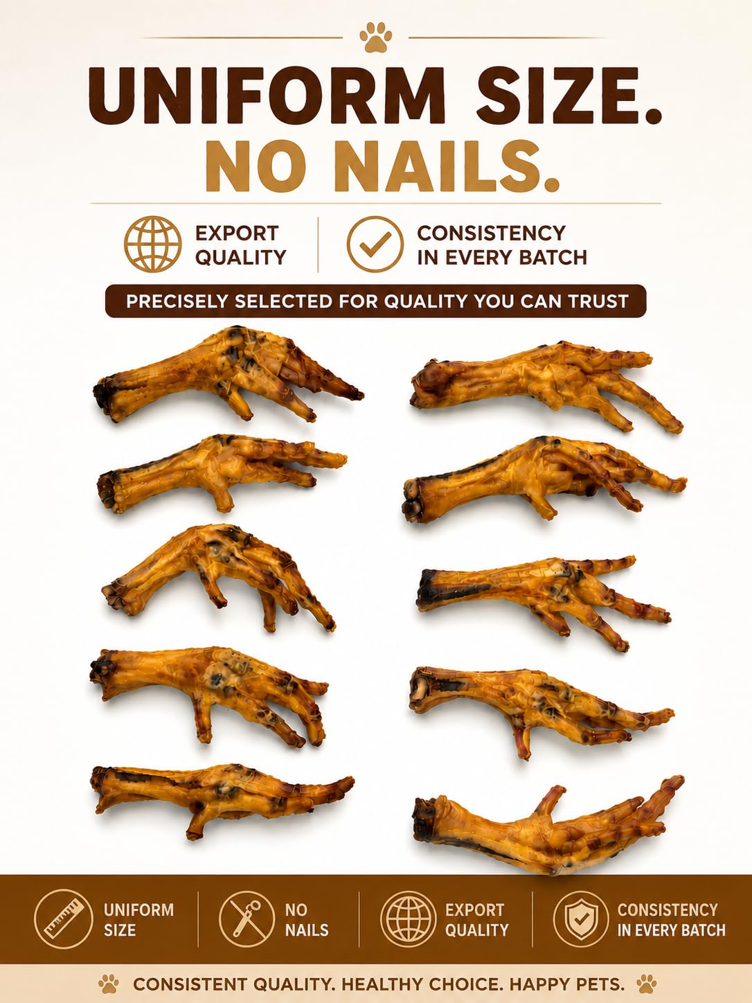 WAG IN JOY 100% Natural Dehydrated Chicken Feet Treats for Dogs | High in Glucosamine & Chondroitin | Gluten-Free |12-13 pcs | 120 gram|