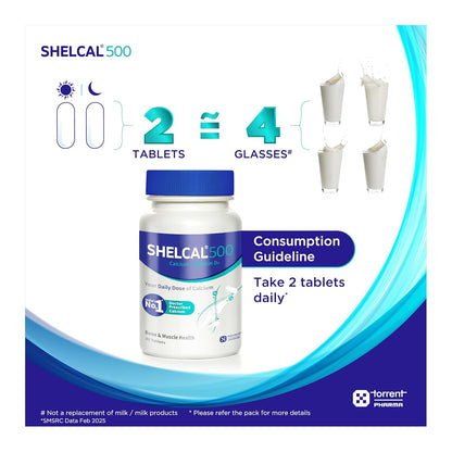 Shelcal 500 calcium with Vitamin D3 (30 tablets) | For Healthy and Strong Bone, Joint & Muscles | India's No. 1 Doctor's Prescribed calcium Supplement - By Torrent Pharma