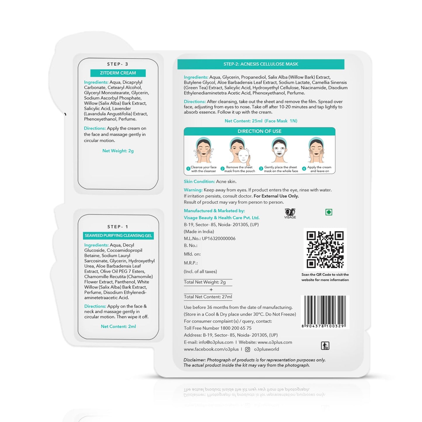 O3+ Oil Control Acnesis 3-Step Cellulose Sheet Mask