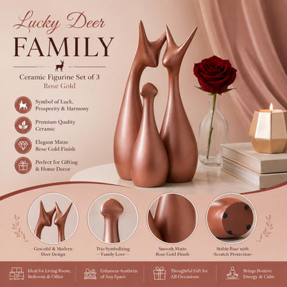 Home Decor Lucky Deer Family Ceramic Figurine (Set of 3, Blue)