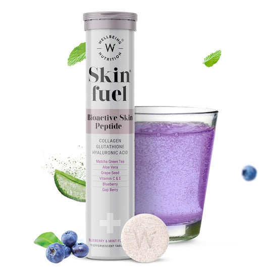 Zephivo Wellbeing Nutrition Skin Fuel | Glutathione & Collagen Tablets | Skin Glow and Radiance for Men & Women | Hyaluronic Acid, Grape Seed, Vitamin E (15 Effervescent Tablets)