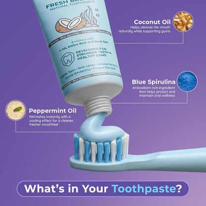 ORACURA® Fresh Breath Natural Toothpaste (Coconut & Blue Spirulina) | Fights Bad Breath & Promotes Oral Balance | Fluoride-Free, SLES-Free | 75g