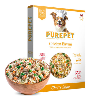 Purepet Fresh Dog Food Chicken Biryani, for Adult & Puppy, 300gm | High Protein, 65% Real Chicken, 35% Veggies & Rice | No Preservatives | Ready to Serve | All Breeds | One Pack One Meal