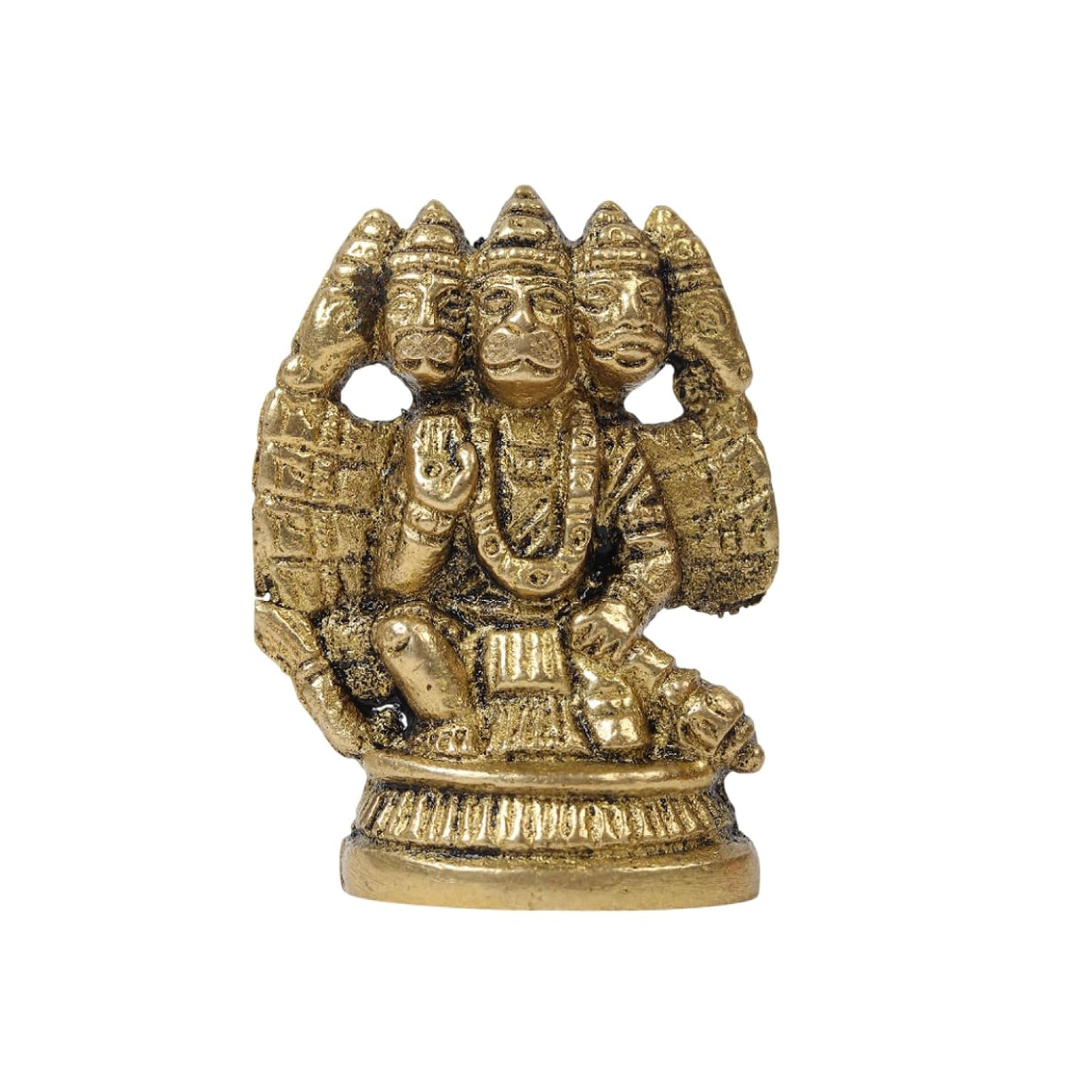 Panchmukhi Hanuman Ji Idol | Brass Five Face Hanuman Sculpture with Radiant Finish for Pooja Room | Festive Gift Idol (Design06: L4 x W2 x H5 cm)