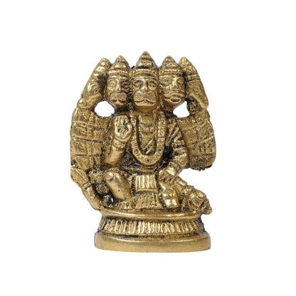 Panchmukhi Hanuman Ji Idol | Brass Five Face Hanuman Sculpture with Radiant Finish for Pooja Room | Festive Gift Idol (Design06: L4 x W2 x H5 cm)