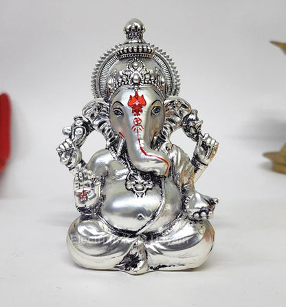 Silver Plated Antique Matte Vinayagar | Multifunctional Ganesha Idol for Gifting, Housewarming, and Car Dashboard Decor(SILVERANTIQUEMATTEVINAYAGAR 4")