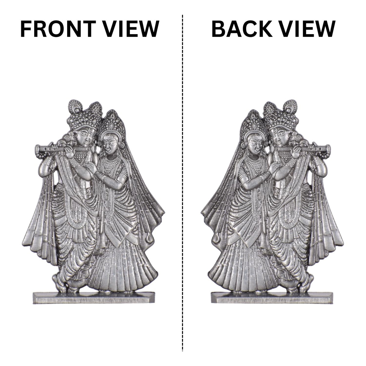 Radha Krishna Bansuri Idol for Car Dashboard – Silver Finish Romantic Murti Flute Playing Krishna Ji with Radha (S909-SLVR)