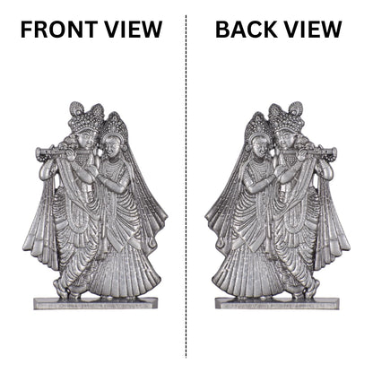 Radha Krishna Bansuri Idol for Car Dashboard – Silver Finish Romantic Murti Flute Playing Krishna Ji with Radha (S909-SLVR)