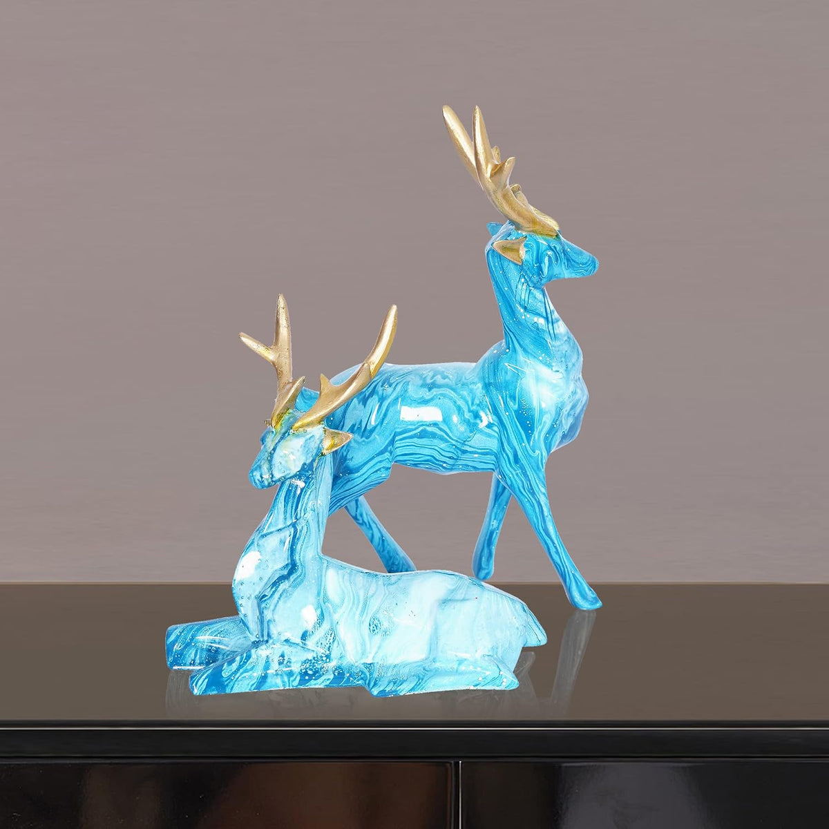 Deer Showpiece For Home Decor & Hiran Showpiece For Office Table Decorative Figurines (Set Of 2, Black) (Blue)