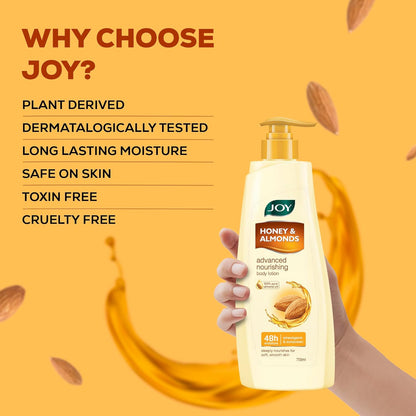 Joy Honey & Almonds Advanced Nourishing Lightweight Winter Body Lotion 750ml | Enriched With Shea Butter | Natural Sunscreen Filters | 48 Hour Moisture, Suitable for Normal to Dry Skin