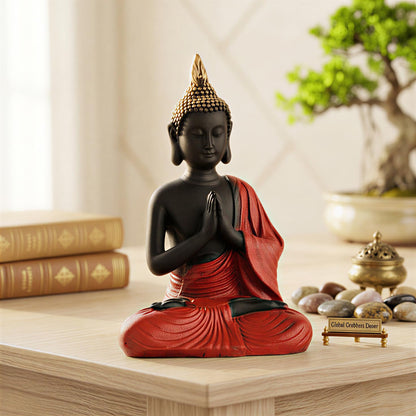 New Namaste Praying Buddha Statue showpiece Idol Home Decor Items for Living Room and Gifts (RED Black)