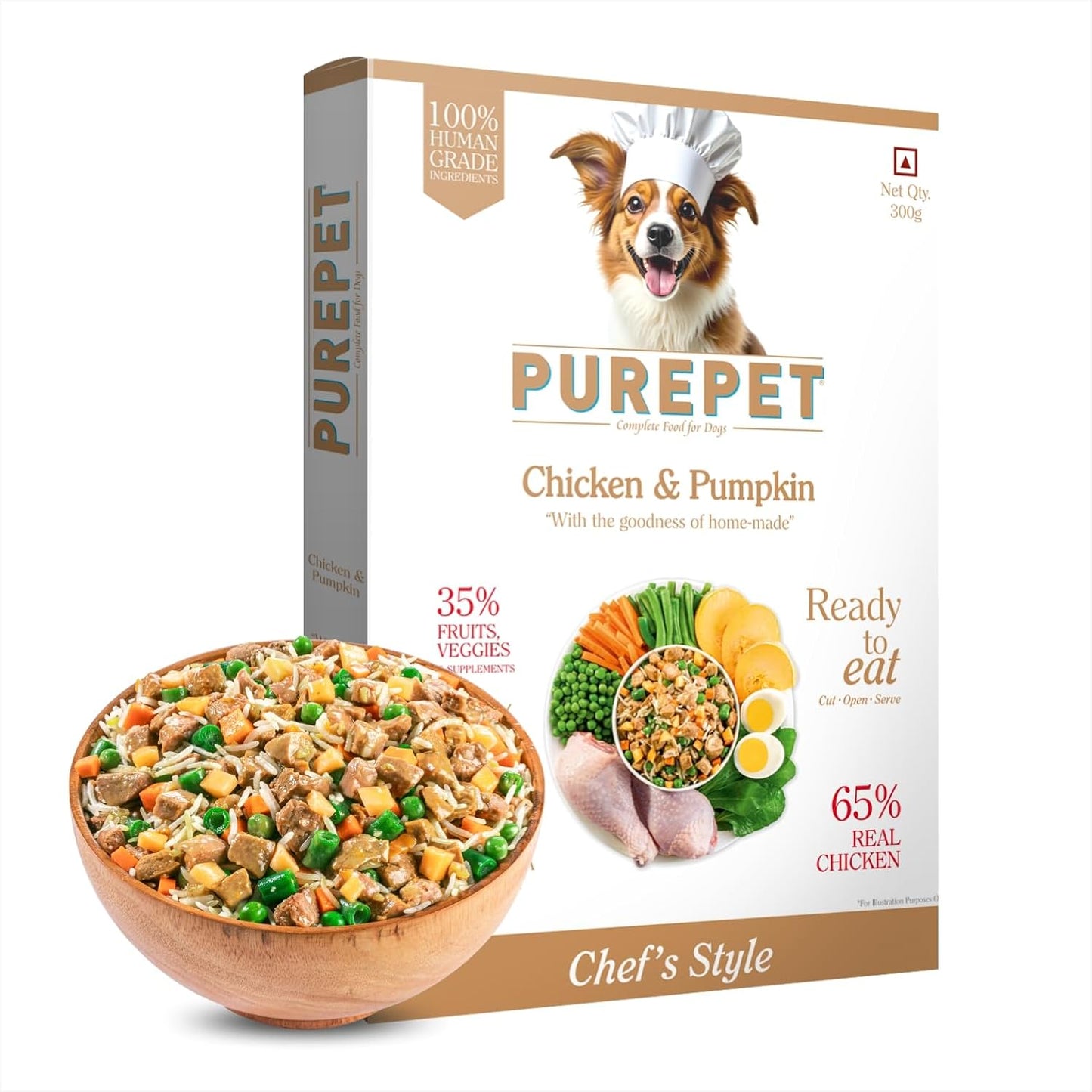 Purepet Fresh Dog Food 300g | Chicken & Pumpkin for Adults & Puppies | High Protein, 65% Real Chicken, 35% Fruits & Veggies | No Preservatives | Ready to Serve | All Breeds | Single Meal Pack