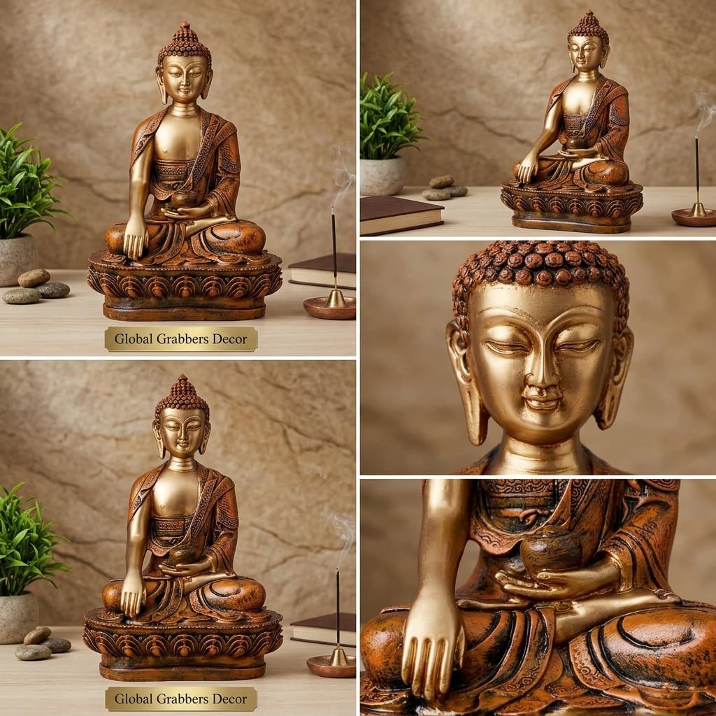 New Limited Edition Meditating Sitting Buddha Idol Statue showpiece Home Decor Decoration Items for Living Room and Gifts (Orange Golden-BS1)