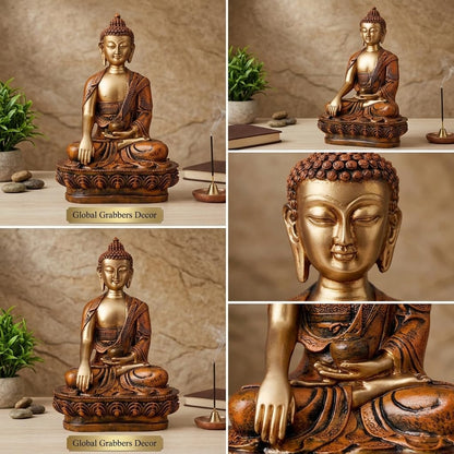 New Limited Edition Meditating Sitting Buddha Idol Statue showpiece Home Decor Decoration Items for Living Room and Gifts (Orange Golden-BS1)