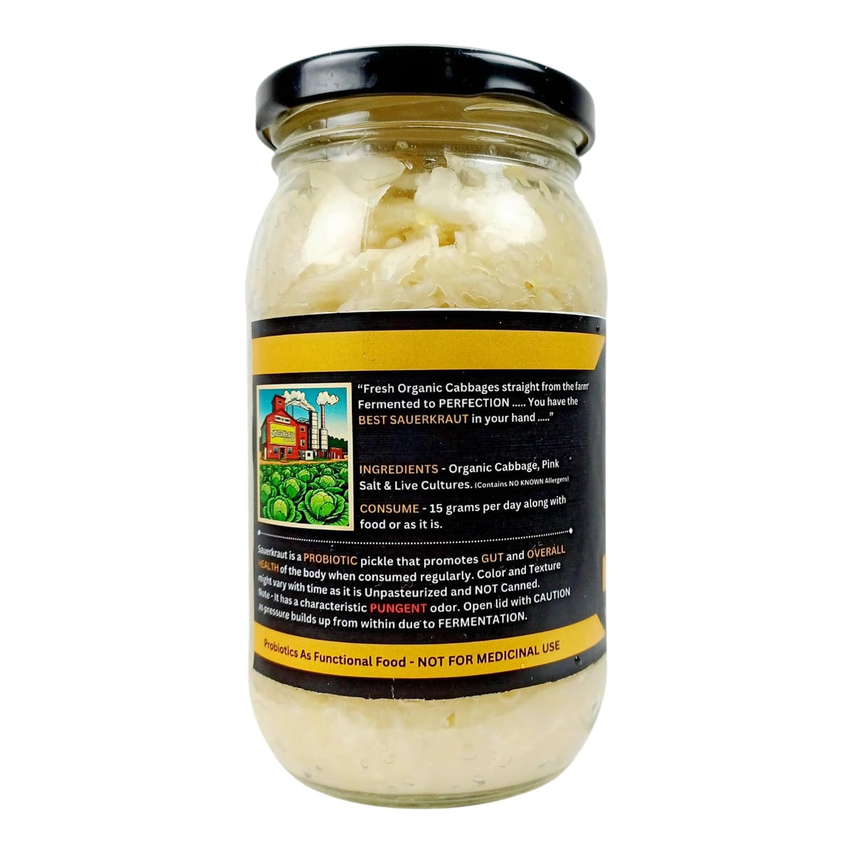 Hands On Tummy - Sauerkraut | Fermented Organic Cabbage | Probiotic Pickle For Gut & Overall Wellness | 330 Grams
