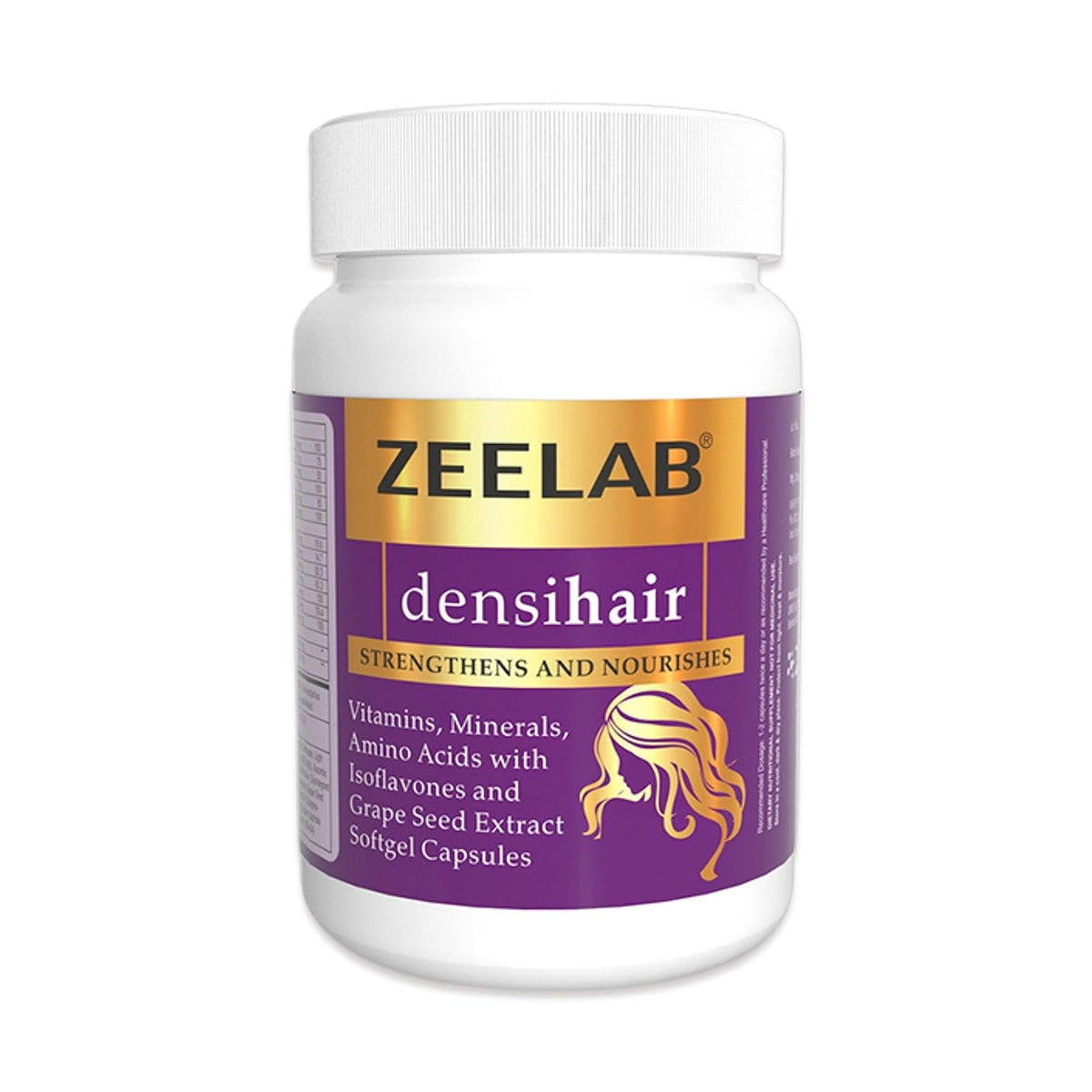 Zeelab densihair supplement bottle on a white background