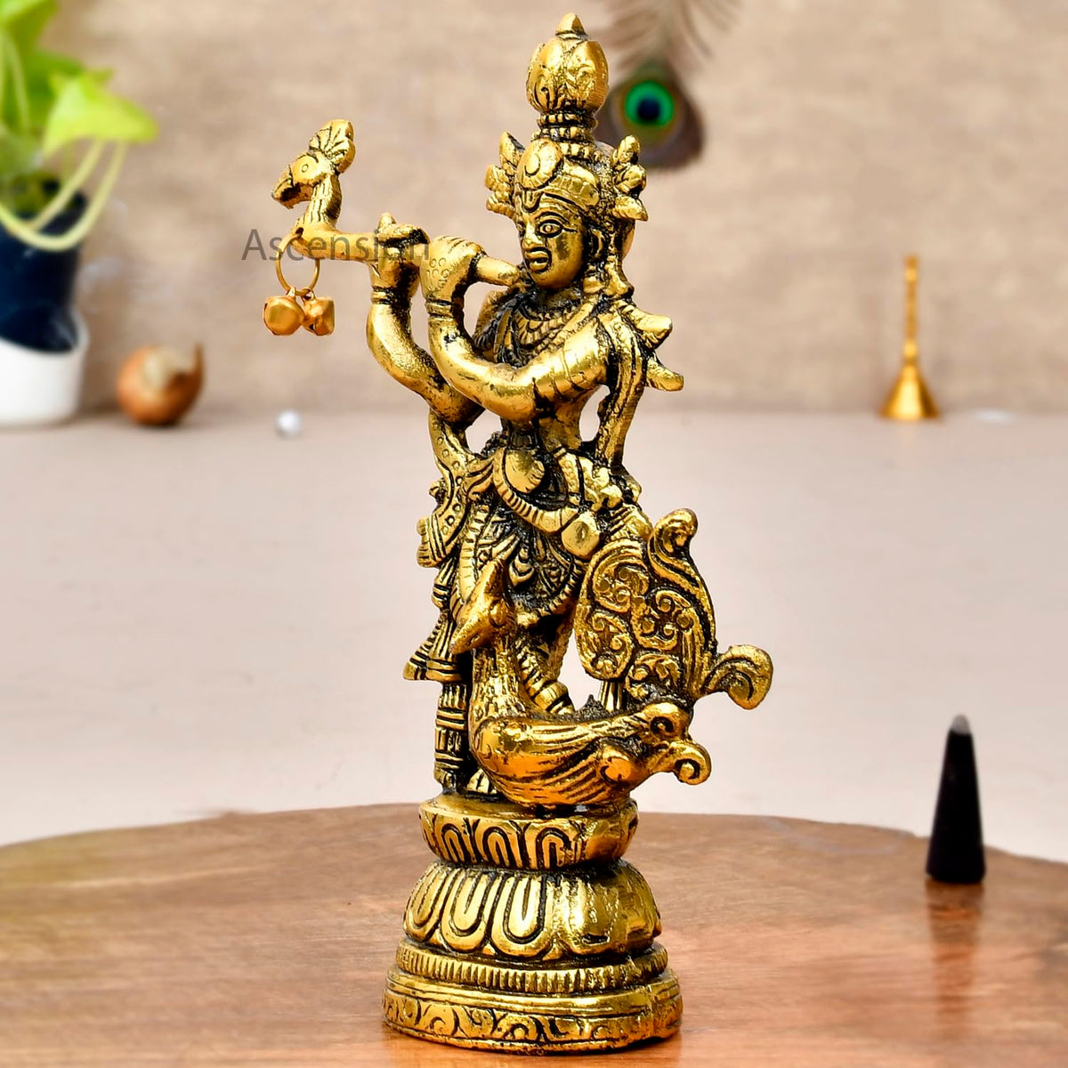 Lord Krishna Idol Statue Krishna Idols Gold Plated Flute Playing Krishana Decorative Showpiece Figurine for Pooja Room Living Room Mandir Office & Gift Krishna Murti for Home Decor
