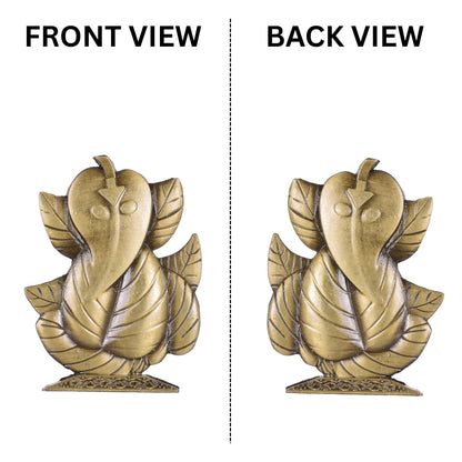 Ganpati Idol for Car Dashboard – Brass Finish Leaf Design Ganesh Ji Murti for Temple, Car & Office Decor (S910-BRS)