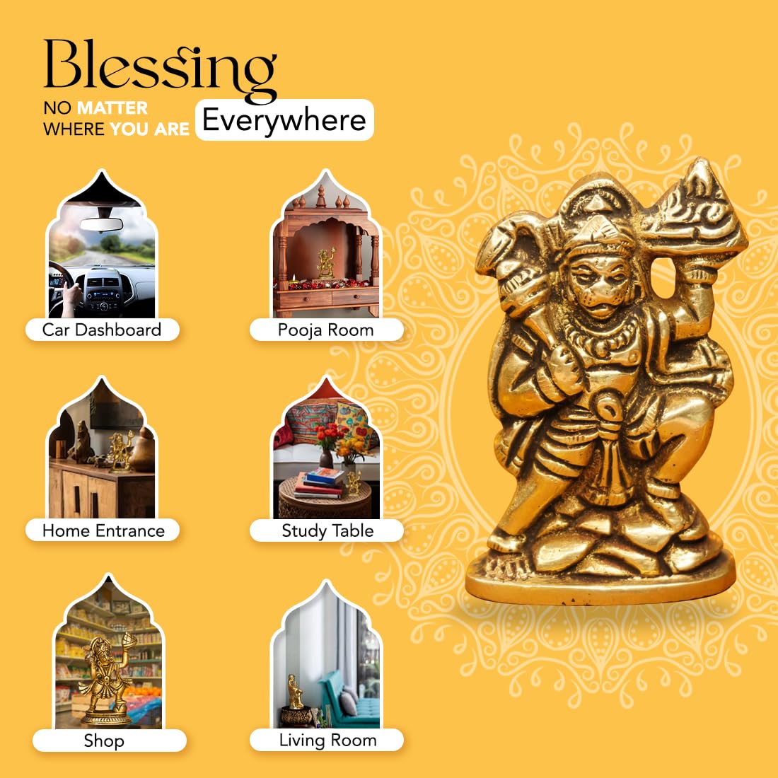 100% Pure Brass Hanuman Ji Murti for Home Puja (Size: 6 cm) | Lord Hanuman Idol for Desk, Car and Home Decor | Balaji Idol | Bajrangbali Murti | Bahubali Hanuman Idol