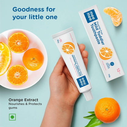 Mee Mee Fluoride-Free Baby Tooth paste for Kids & Toddler 70 gram Fortified with Triple Calcium Phosphate, Cavity Protection, Oral Care, Best for Baby 1-5 years (Orange, Pack of 1)