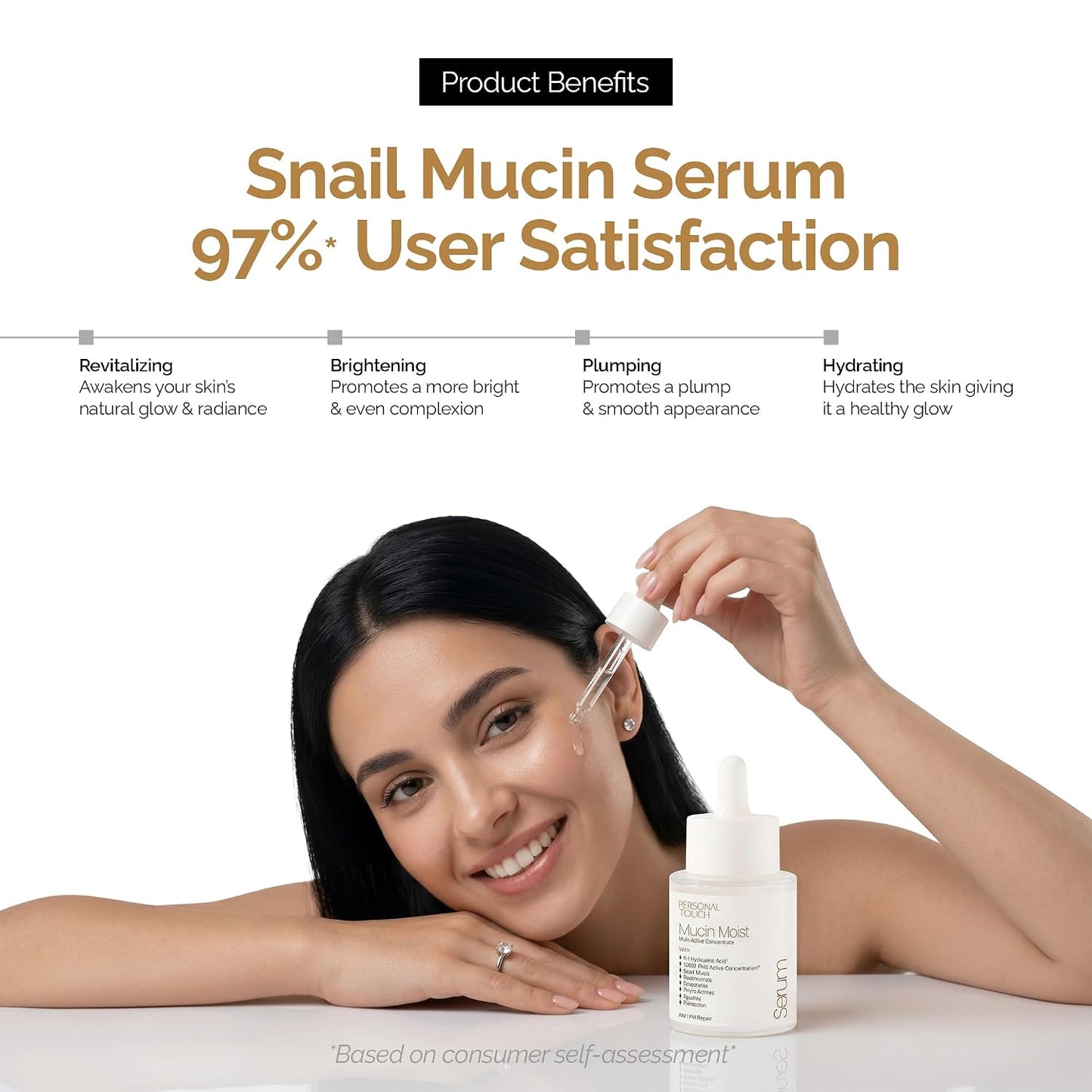 Personal Touch Mucin Moist Serum Cruelty Free - World’s 1st Snail Mucin With 9 Types of Hyaluronic Acid, Ceramides, Niacinamide | Korean Skincare | Dryness, Fine Lines, Skin Barrier Repair | 30ml