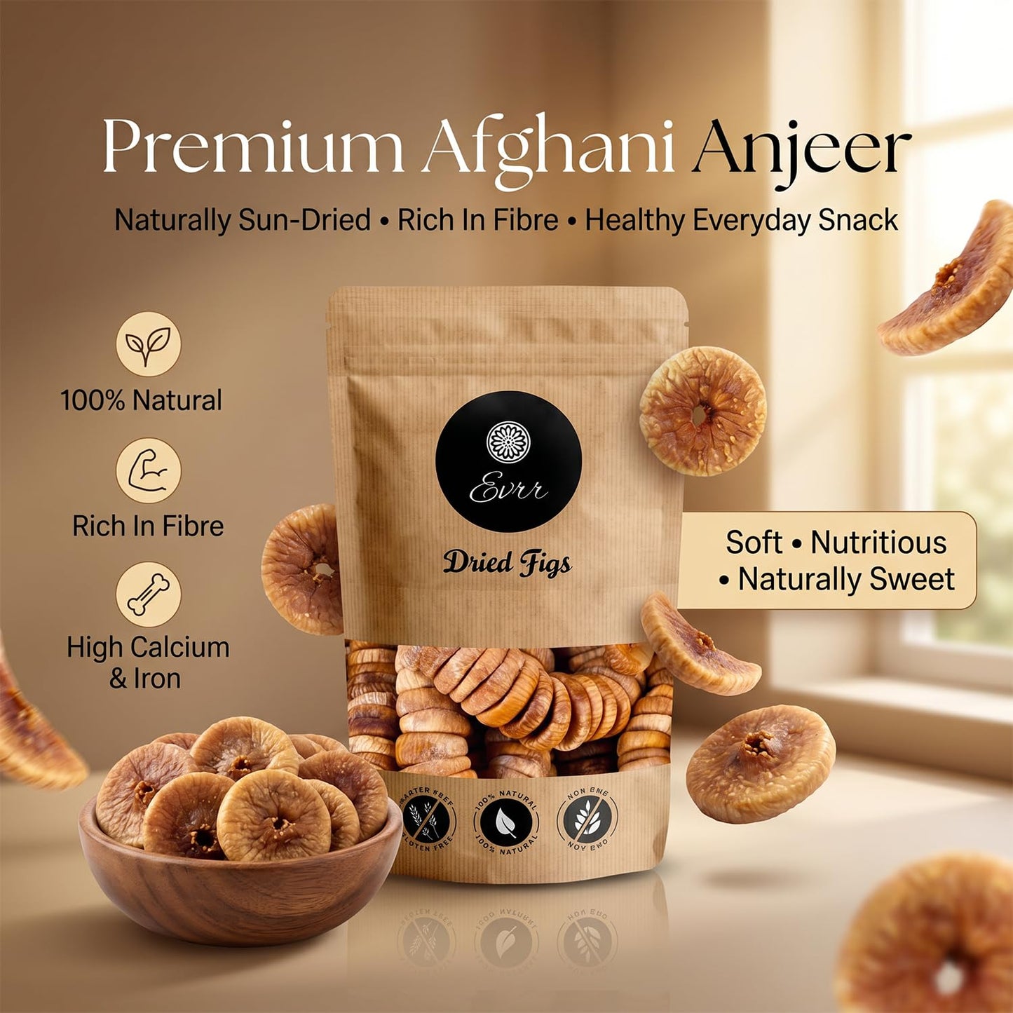 Evrr Premium Anjeer Dry Fruits 250g | Afghan Dried Figs | Natural Sun-Dried Fig | Rich in Fiber, Iron & Calcium | Healthy Snack