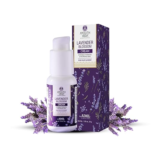 Ayouthveda Lavender Blossom Face Cream for Glowing Skin | With Lavender Extract & Sunflower Oil | Hydrating & Nourishing Moisturizer for Dry Skin | Unisex Daily Skincare Cream (30g)
