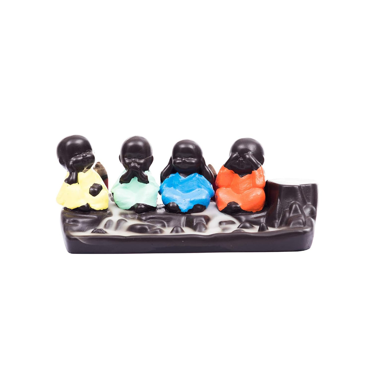 eCraftIndia Set of 4 Little Monk Buddha Statues Smoke Backflow Cone Incense Holder Buddha Showpiece for Home Decor Living Room Car Dashboard Office Gift for Diwali Buddha Purnima Housewarming Birthday