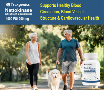 Trexgenics NATTOKINASE 4000 FU / 200 mg from Natto- Double Strength, Heart & Cardiovascular Health Support (4000 FU (30 Veg Capsules))