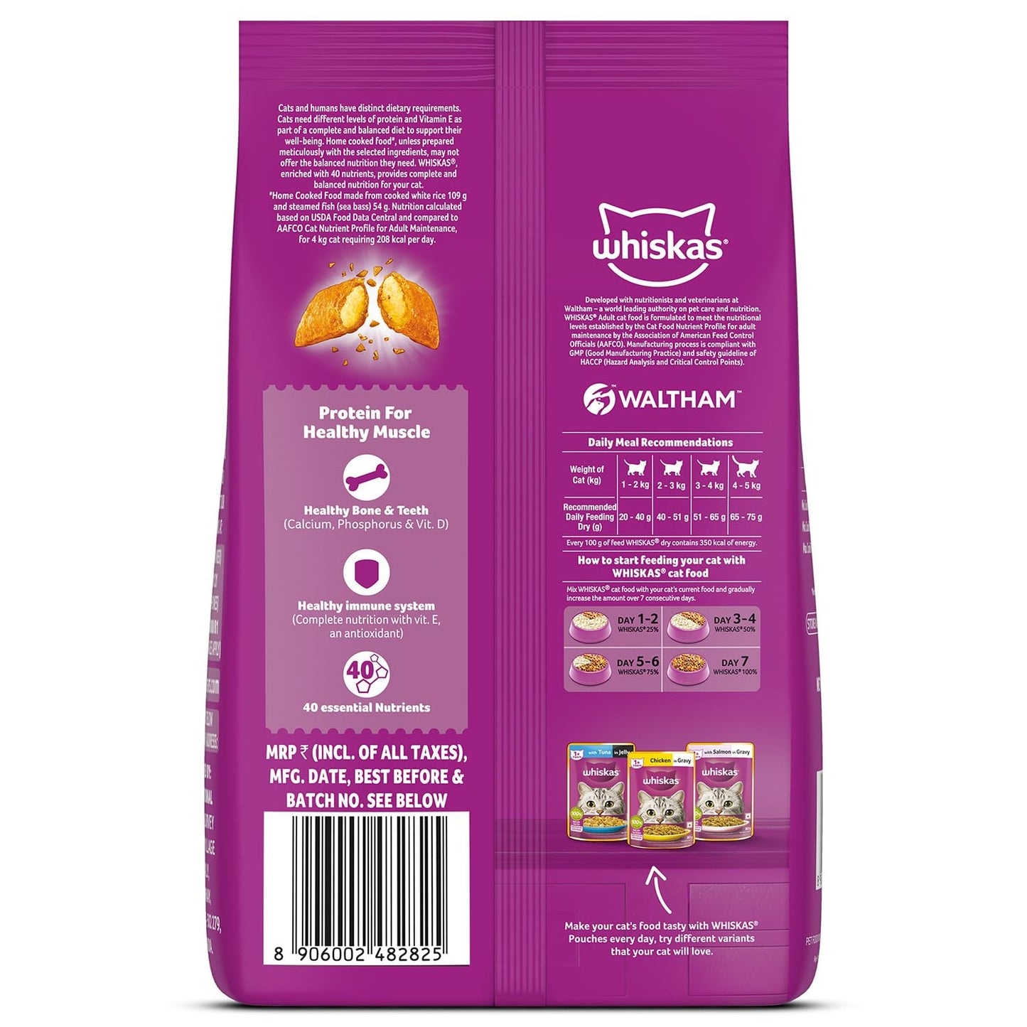 Whiskas Adult (1+ Years) Dry Cat Food, Catla Fish Flavour, 1.2 kg, Powered with 40 Essential Nutrients, Complete & Balanced Nutrition for Adult Cats